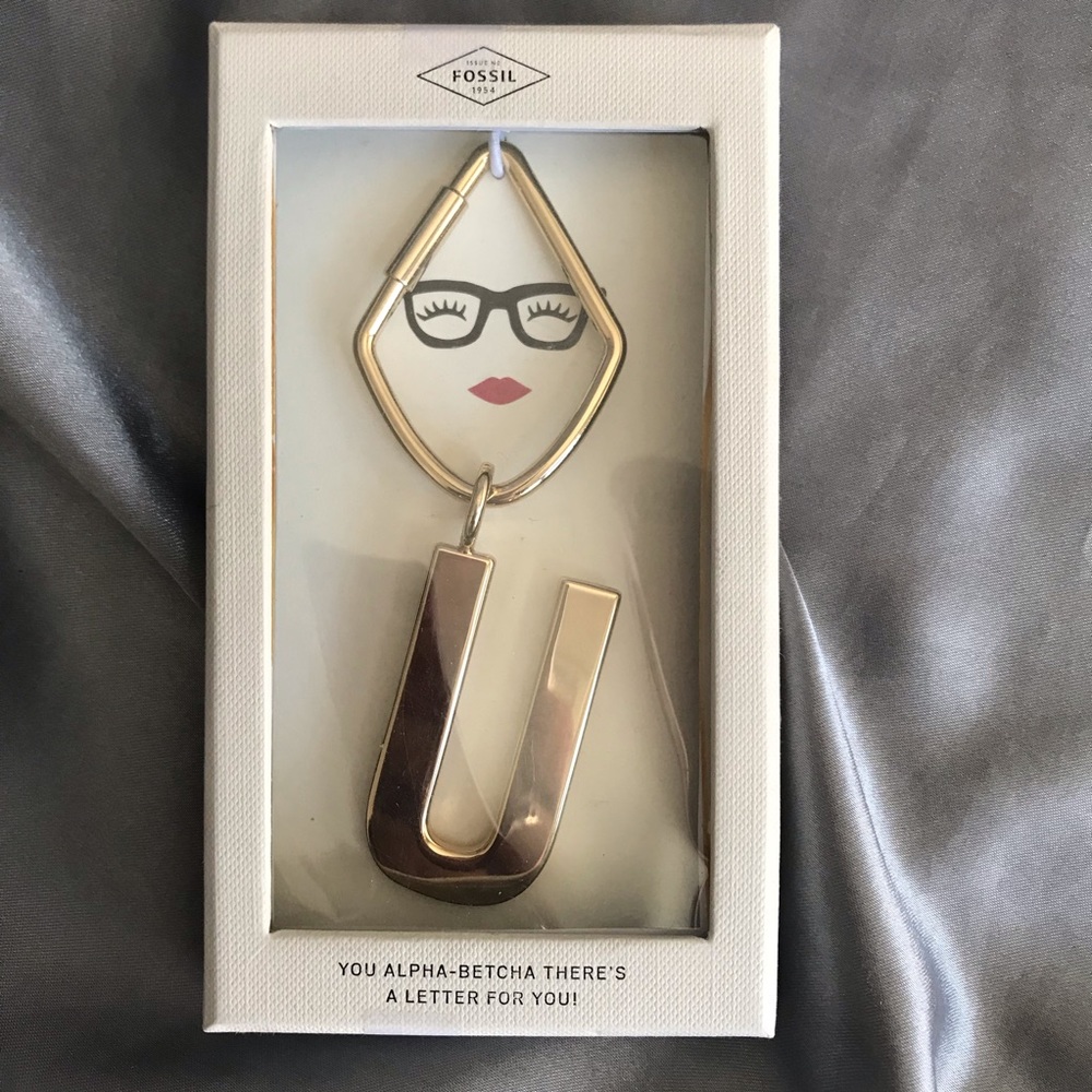 Fossil Letter ‘U’ Bag Charm Gold